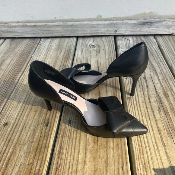 Nine West Mcfally Black Leather d'Orsay Bow Heels Size 6 - Picture 5 of 14